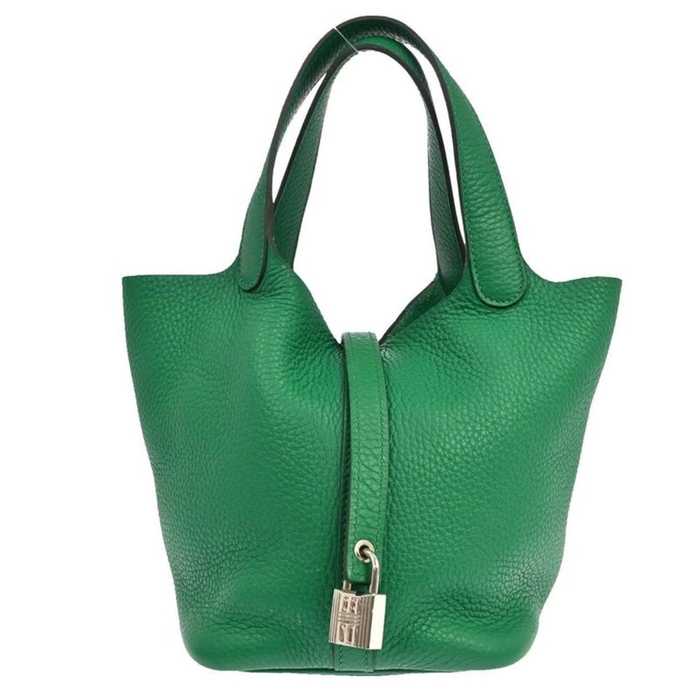 Hermes Picotin Lock Clemence Green Leather Handbag